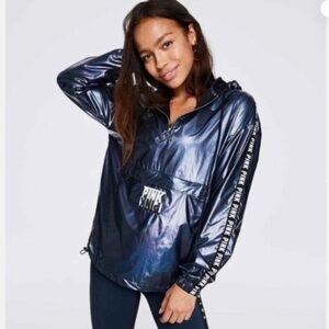 PINK Victoria's Secret Shiny Navy Pullover windbreaker Jacket size M